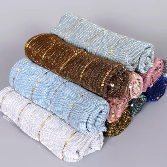 NWOT Elegant Tan Gold & Silver Sheer Sparkling Metallic Scarf Wrap - Picture 6 of 6